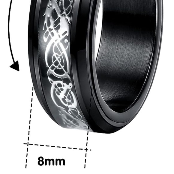 Stainless Steel Celtic Dragon Unisex Black Fidget Spinner Ring, size 10 - Picture 3 of 10